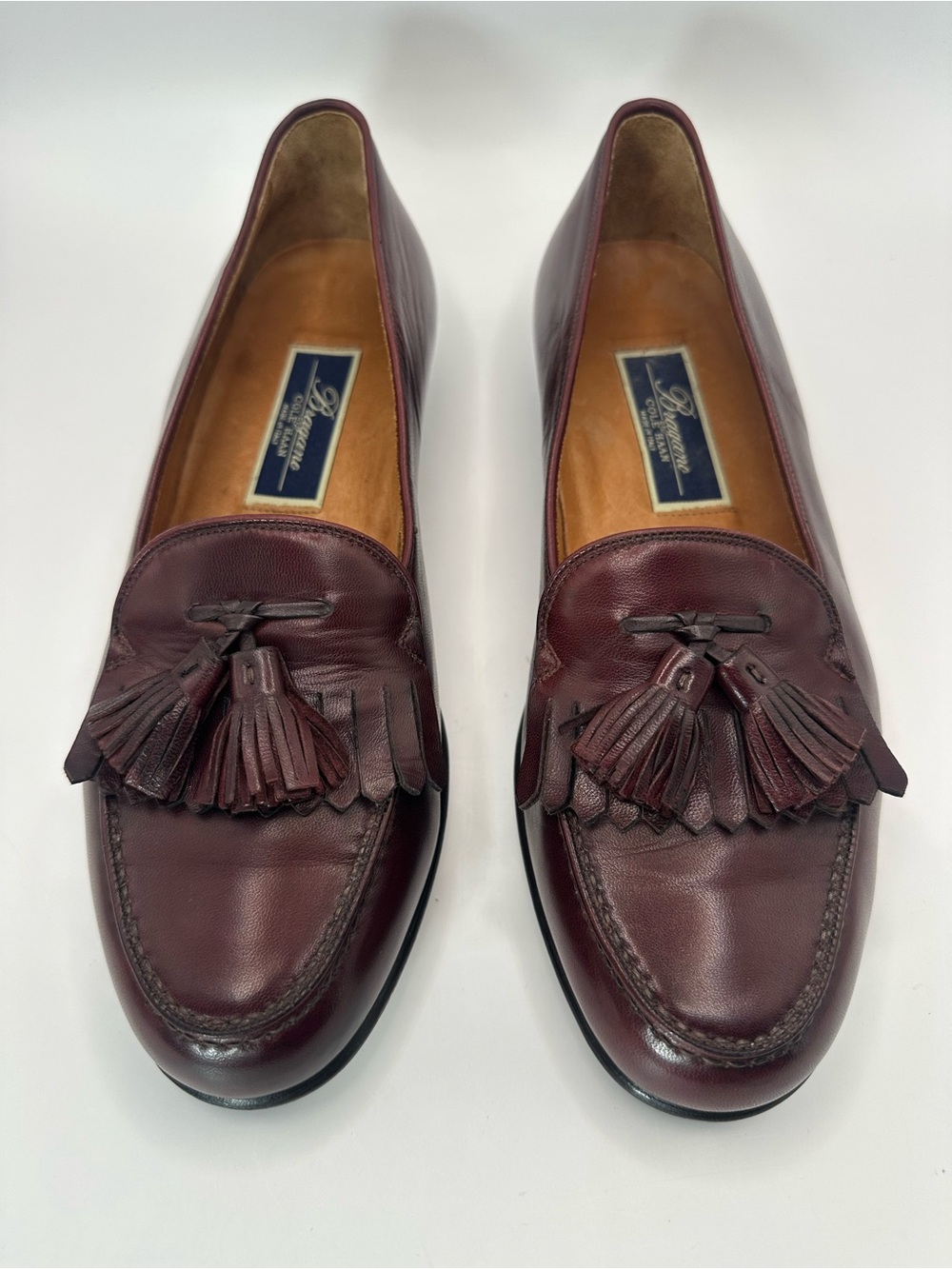 Bragado Cole Haam Burgundy Leather Tassel Moccasins Made in Italy - Picture 2 of 9